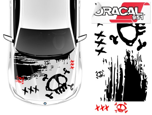 НАКЛЕЙКИ НА КАПОТ МОТИВ ЧЕРЕПА ДРЯПИНИ 94x190см