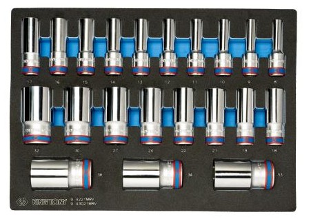 НАСАДКИ ДЛИННЫЕ 1/2 8-36мм 6 углов 21 шт. ВСТАВКА KING TONY EVA 9-43021MRV