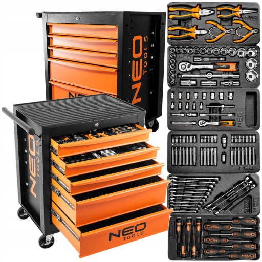 NEO WORKSHOP TOOL SERVICE CABINET ВІЗОК 5 ЯЩИКІВ + 117 ІНСТРУМЕНТІВ