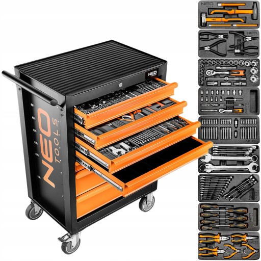 NEO WORKSHOP TOOL SERVICE CABINET ВІЗОК З 7 ЯЩИКАМИ + 129 ІНСТРУМЕНТІВ