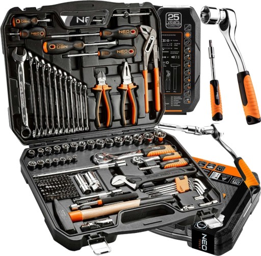НАБОР ИНСТРУМЕНТОВ NEO Tools ОТКРЫТЫЕ ТОРЦЕВЫЕ КЛЮЧИ, 143 ЭЛЕМЕНТА. РОЗЕТКИ 1/2 1/4