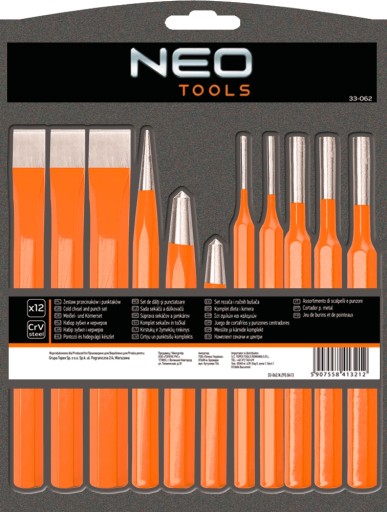 NEO Tools НАБОР ПУАНСОНОВ, ПУАНСОНОВ, 12 шт, ПУАНСОН CrV 33-062
