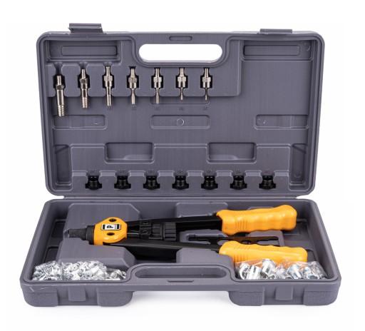 РУЧНОЙ ЗАКЛЕПОЧНИК ДЛЯ ЗАКЛЕПОЧНЫХ ГАЙОК М3 М12 7 ГОЛОВОК 125 шт. 110 заклепок-гаек