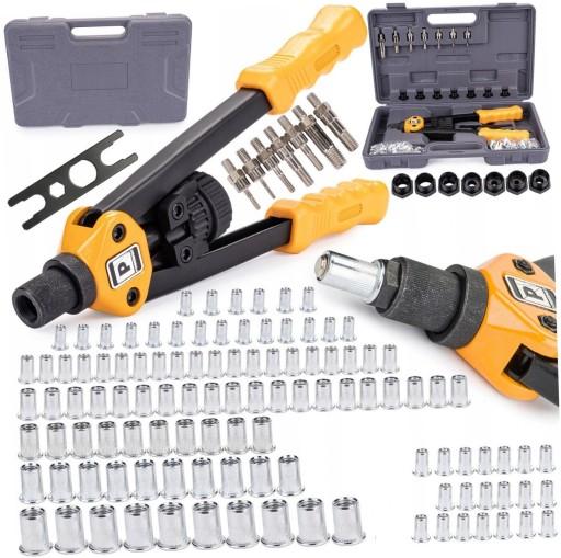 РУЧНИЙ КЛЕПАЛЬНИК ДЛЯ ГАЙКИ ЗАКЛЕПКИ M3-M12 КОМПЛЕКТ 125 + ТРАНСПОРТУВАЛЬНИЙ ЧОХОЛ