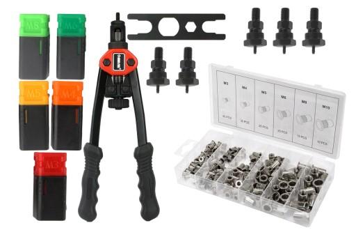 КЛЕПАЛЬНИК РУЧНИЙ + ГАЙКИ КЛЕПАЛЬНІ 150 ШТ M3-M10