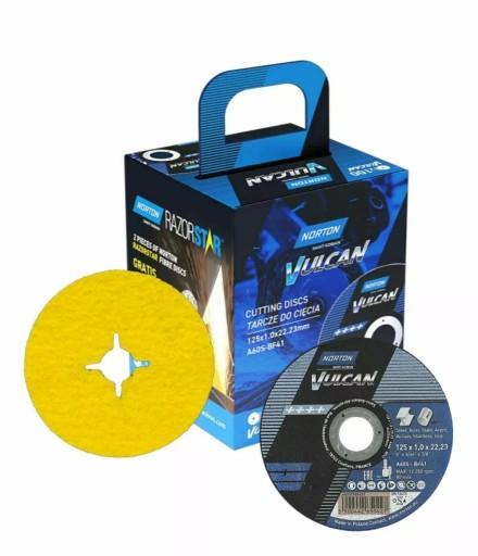 НАБОР ДИСКОВ NORTON VULCAN 125 мм x 1 мм МЕТАЛЛ INOX 100 шт. +2xФИБРА 100 шт.