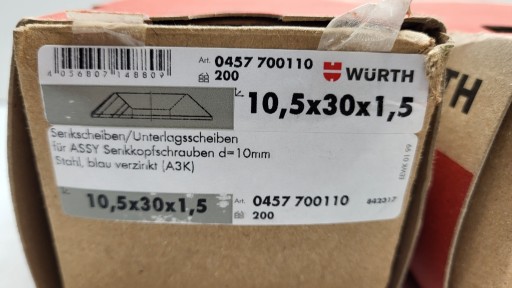 НОВАЯ ШАЙБА ИЗ ОЦИНКОВАННОЙ СТАЛИ WURTH 0457700110 10.5x30x1.5 200ШТ GWR