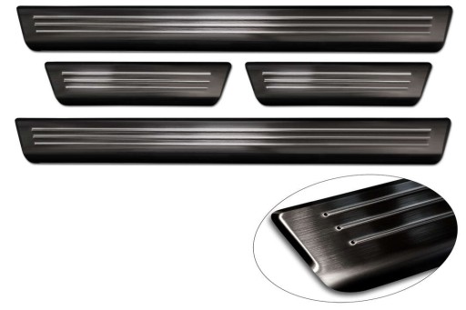 Накладки на пороги с тиснением LINIE, 4 шт. VOLKSWAGEN ID.4 SUV, сталь, чёрный.