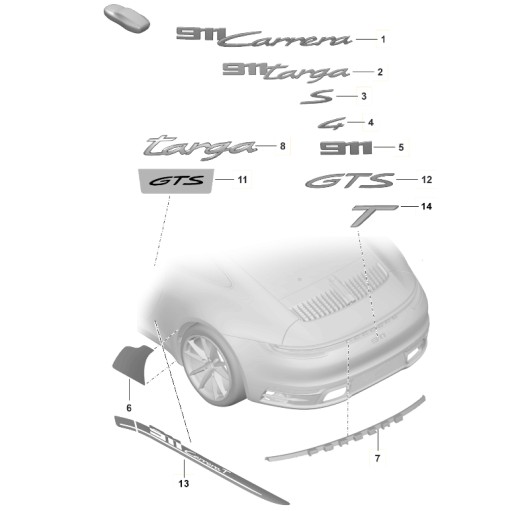 Напис Carrera срібний PORSCHE 992 CARRERA 4S 992853675JOU2