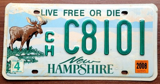 Нью-Гэмпшир, 2008 г. - номерной знак США