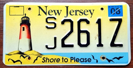Нью-Джерси, 2008 г. — номерной знак США.