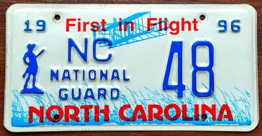 Северная Каролина, 1996 г. - номерной знак США.