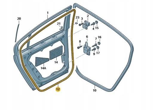 3C5839701D 5AP - Новый origi уплотнитель двери Passat B6 B7 левый задний