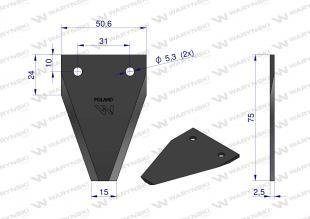 WKZ75X2.5 - Нож уборочный, гладкие лезвия, планка для фронтальных косилок, боковые планки для рядков.