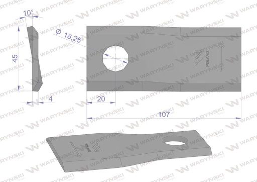 55903210 - Нож газонокосилки 107x45 левый Waryński