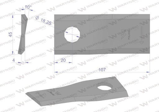 WKR107X45X4P - Нож газонокосилки 107x45 правый, Waryński