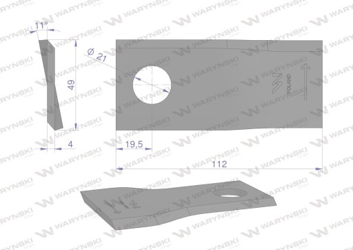 WKR112X48X4L/1 - Нож газонокосилки 112x48x4 левый Waryński