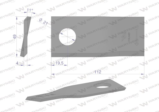 WKR112X48X4P/1 - Нож газонокосилки 112x48x4 правый Waryński