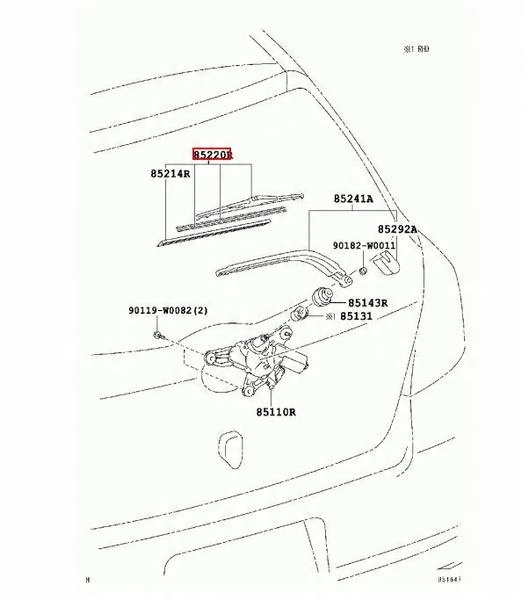 A85242-0D020 - OE Toyota Wiper BLADE REAR TOYOTA YARIS P9