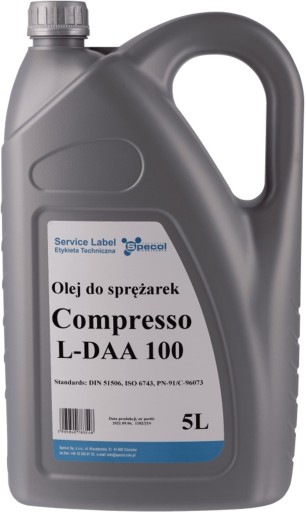 SPECOL COMPRESSO L-DAA 100 5L OIL / ДЛЯ КОМПРЕССОРОВ / PN-91/C-96073, ISO