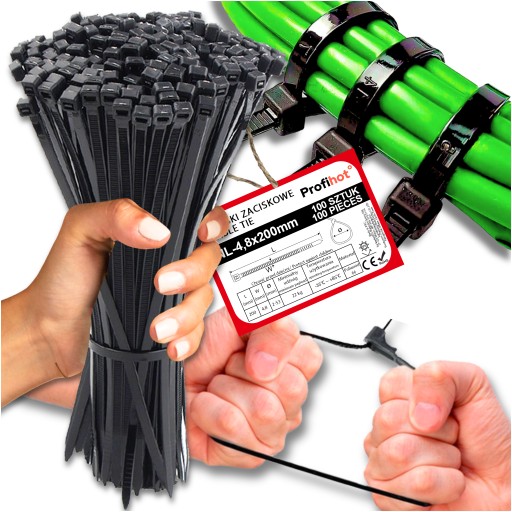 МІЦНІ КАБЕЛЬНІ Стяжки 4,8х200мм 100шт ЧОРНІ МІЦНІ