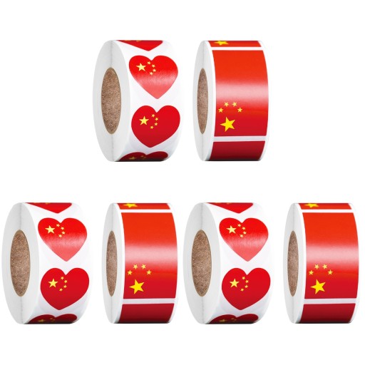 Круглые китайские этикетки, клейкие наклейки с китайским флагом