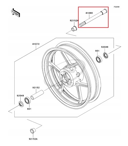 41068-0038 - Шпилька осі переднього колеса Kawasaki Z750 Z800 Z1000 VERSYS 1000 NINJA 1000 04+