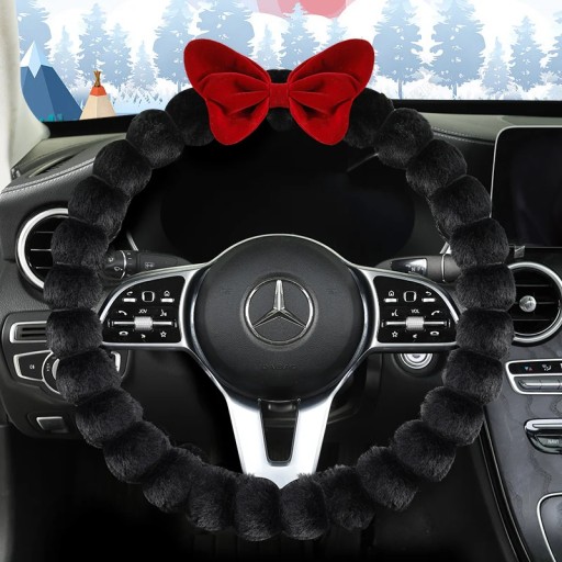 1 - Чохол на кермо Нова богиня плюшевий бант зимовий чохол