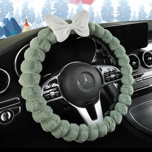 1 - Чохол на кермо Нова богиня плюшевий бант зимовий чохол