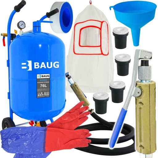 МОБИЛЬНЫЙ ПЕСКОСТРУЙНЫЙ АППАРАТ 76L + ПИСТОЛЕТ + НАСАДКИ + КОМПЛЕКТ ШЛАНГОВ
