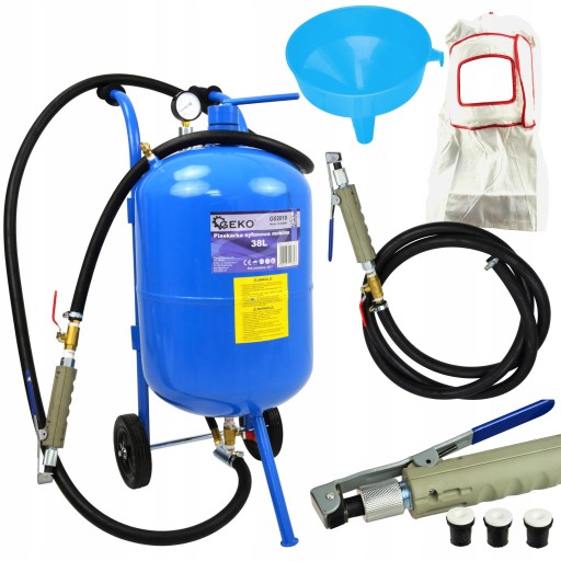 GEKO SIPHON SANDBLASTER TANK 38L ТИСК 4,1-8,6 БАР МАНОМЕТ 4 НАСЮНКИ