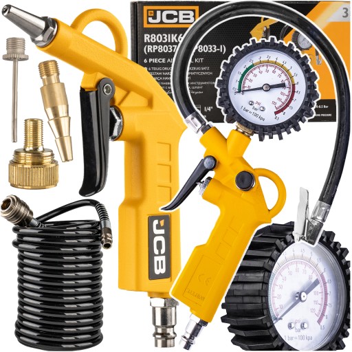 ПІСТОЛЕТ ДЛЯ НАКАЧУВАННЯ КОЛІС НАБІР 6 ЕЛЕМЕНТІВ. З КОМПРЕСОРНИМ МАНОМЕТРОМ JCB