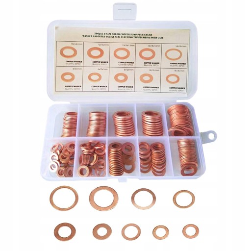 ШАЙБИ МІДНІ НАБІР ШАЙБ МІДНІ МІКС M5 - M14 200 ШТ.