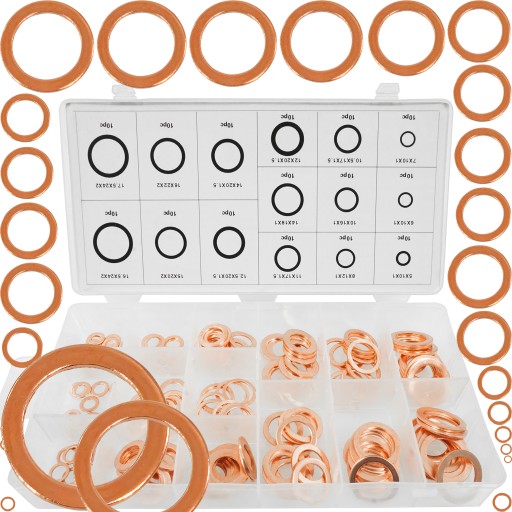 МІДНІ ШАЙБИ НАБІР МІДНИХ ШАЙБ МІКС ПРОКЛАДКИ МІДЬ 150 EL