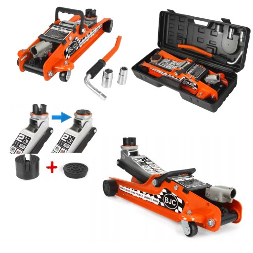 ЖАБА ГІДРАВЛІЧНИЙ НИЗЬКОПРОФІЛЬНИЙ ПІДІЙМНИК 2,5т + КЕЙФ + КЛЮЧ 2x РОЗЕТКИ