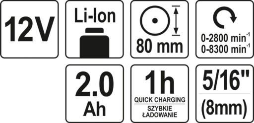 АКУМУЛЯТОРНА ПОЛІРУВАЛЬНА МАШИНА 12 V (2 AH, 80 MM, 2 ПЕРЕДАЧИ) YATO