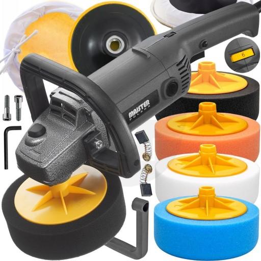 ШЛІФАЛЬНА МАШИНА ДЛЯ ПОЛІРУВАННЯ АВТОМОБІЛІВ З РЕГУЛЮВАННЯМ ШВИДКОСТІ + НАБІР ГУБОК + ПОВСТЬ