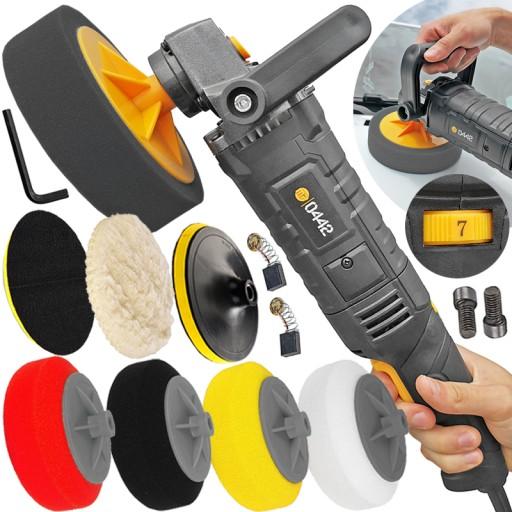 ШЛІФАЛЬНА МАШИНА ДЛЯ ПОЛІРУВАННЯ АВТОМОБІЛІВ З РЕГУЛЮВАННЯМ ШВИДКОСТІ + НАБІР ГУБОК + ПОВСТЬ