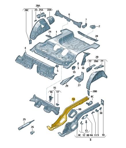 5Q0803506AQ - ПРАВЫЙ ЛОНЖЕРОН VW AUDI SEAT SKODA ОРИГИНАЛ