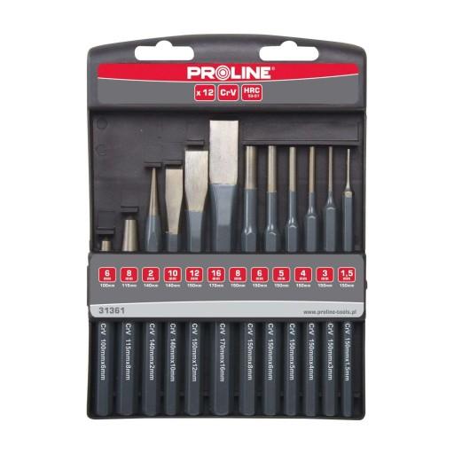 PROLINE Пробійники, фрези та центрові пуансони Набір CrV - 12 елементів