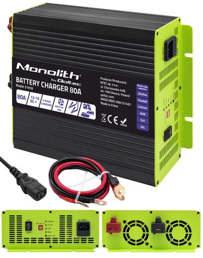 РЕГУЛИРУЕМЫЙ ВЫПРЯМИТЕЛЬ QOLTEC MONOLITH CHARGER LIFEPO4 AGM GEL 12V 80A