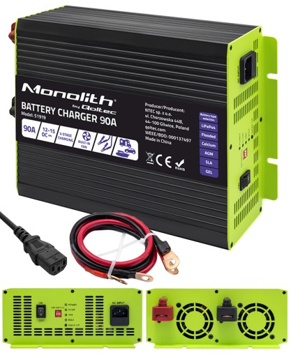 РЕГУЛЬОВАНИЙ ВИПРЯМНЮВАЧ QOLTEC MONOLITH CHARGER LIFEPO4 AGM GEL 12V 90A