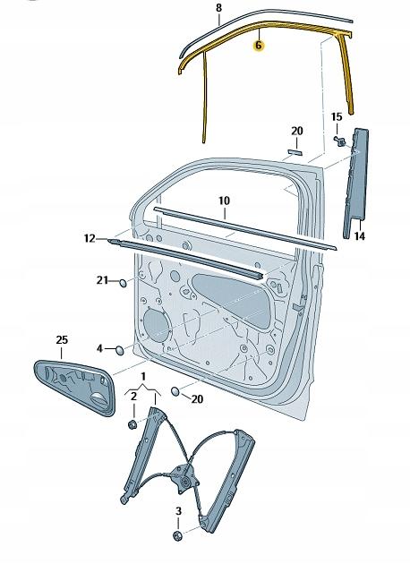 5NA837431E 5AP - НАПРЯМНА СКЛОПІДІЙМАЧА ЛІВА СТОРОНА ПЕРЕДНЯ VW TIGUAN OE
