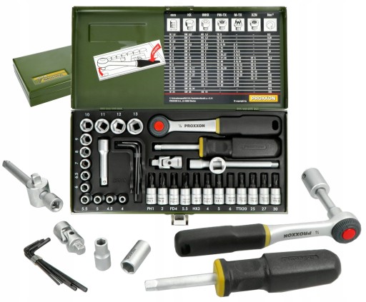 PROXXON МЕХАНІЧНИЙ НАБІР З ТРІСПОВИКОМ 1/4 ДЮЙМА 36 ДЕТАЛЕЙ PR23080