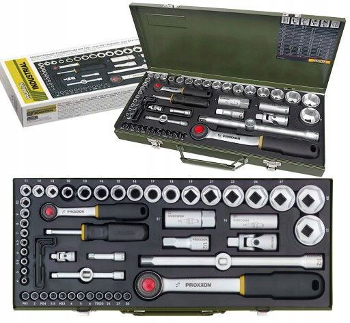 PROXXON НАБІР ГАЙКОВИХ КЛЮЧІВ З ХРАПОВИКОМ НА 1/2 ТА 1/4 ДЮЙМА 56 CZ PR23040