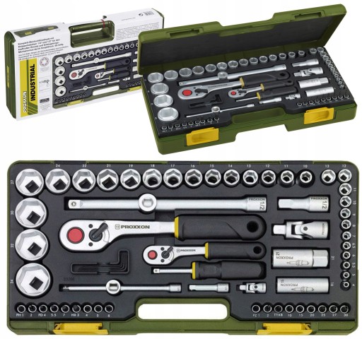 НАБІР ТОРЦЕВИХ КЛЮЧІВ PROXXON, ТРАЩІТКА 1/2 ТА 1/4 ДЮЙМА 65 ДЕТАЛЕЙ PR23286
