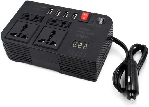 ПЕРЕТВОРЮВАЧ НАПРУГИ 12 В 220 В 300 ВТ ЗАПОБІЖНИКИ 4 USB EU UK US PL