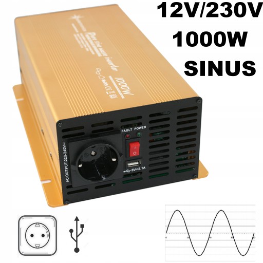 ПЕРЕТВОРЮВАЧ НАПРУГИ PURE SINUS 1000 WATT SOLARTRONICS 12V/230V USB GOLD