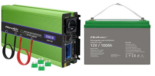 ПЕРЕТВОРЮВАЧ НАПРУГИ QOLTEC 12В-230В З ФУНКЦІЄЮ ДБЖ 1000/2000Вт SINUS 100AH