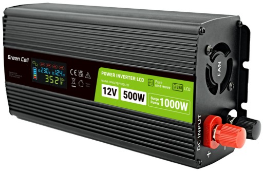 АВТОМОБІЛЬНИЙ ПЕРЕТВОРЮВАЧ НАПРУГИ LCD 12V 500/1000W SINUS GREEN CELL